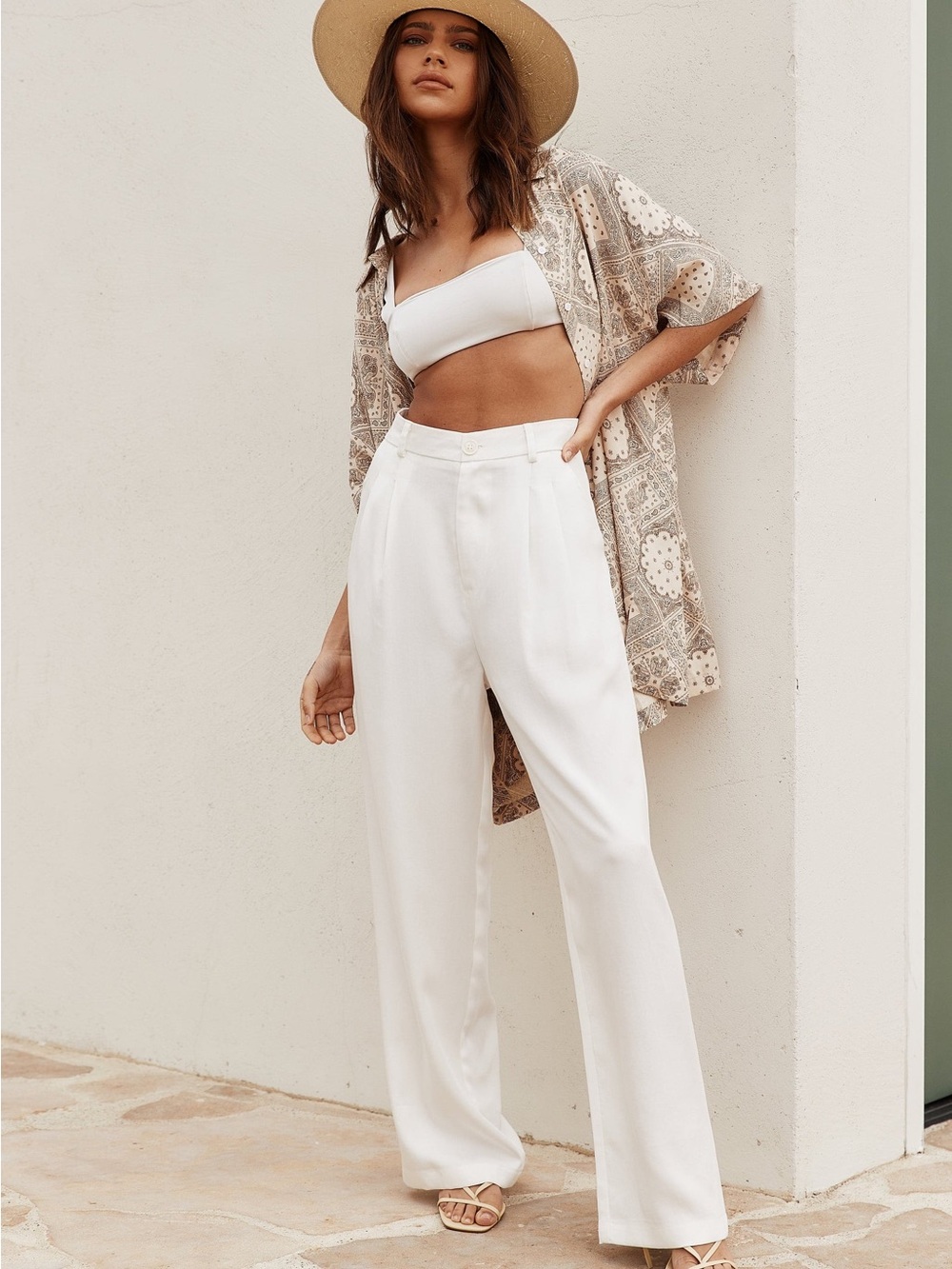 12th Tribe NWT Satin Wide Leg Trousers Ivory White XS